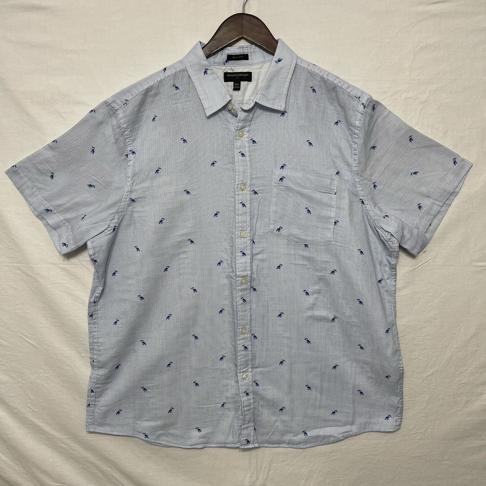 Banana Republic‎ Slim Fit XXL Blue Stripe Tucan Short Sleeve Shirt Summer 2021